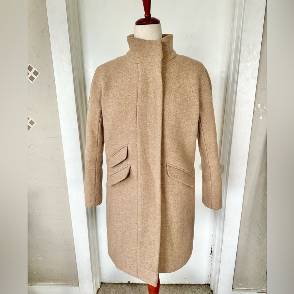 J. Crew Nello Gori Thick Wool Italian Stadium Cloth Tan Longline Cocoon Coat 4P - Picture 3 of 10